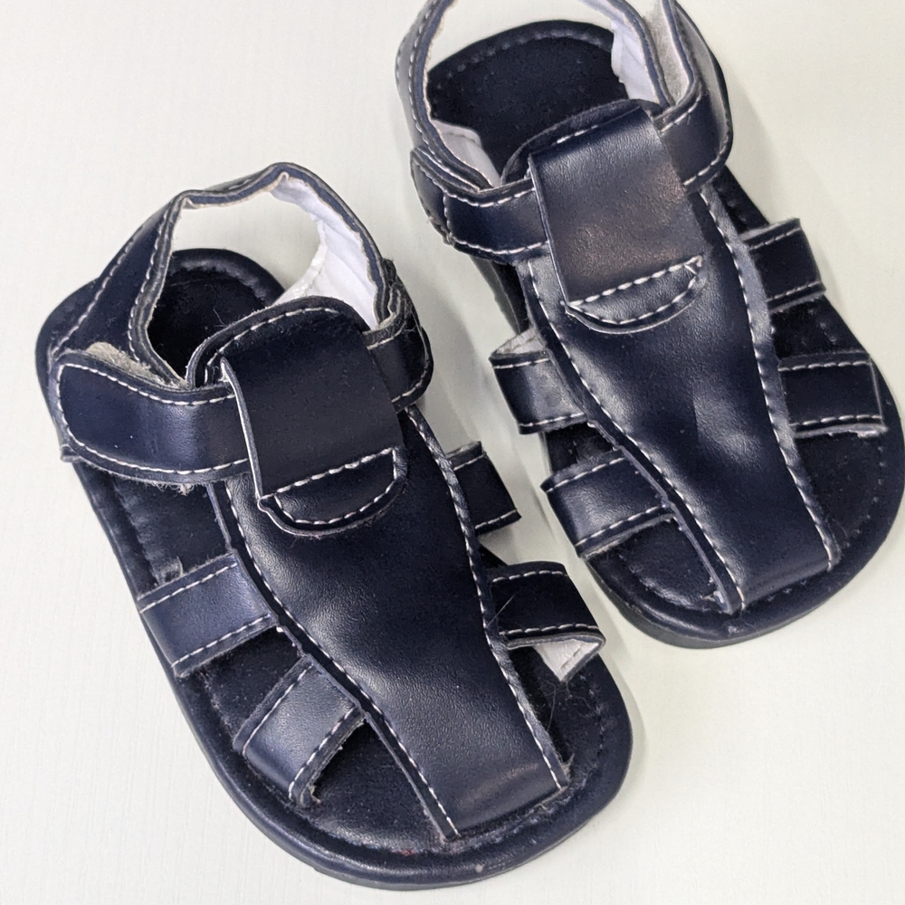 Navy Blue Toddler Shoes, Open Toe Size 5 Baby Unisex Sandals Hook & Loop Straps